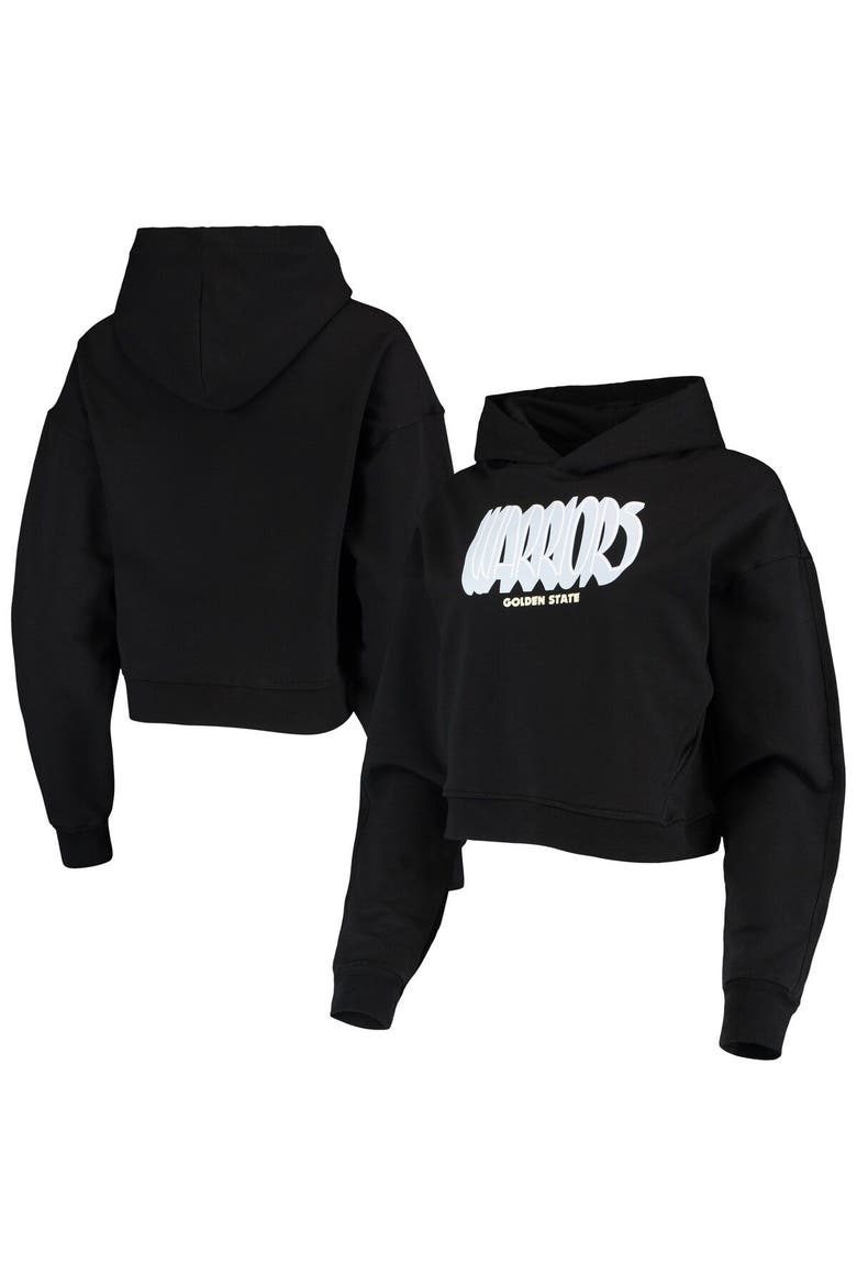 Women's Lusso Black Golden State Warriors Layla World Tour Cropped Pullover Hoodie, Alternate, color, Black
