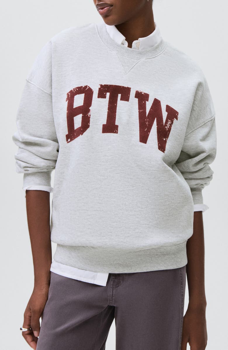 MANGO TEEN Oversize Flocked Graphic Sweatshirt, Main, color, Light Heather Grey