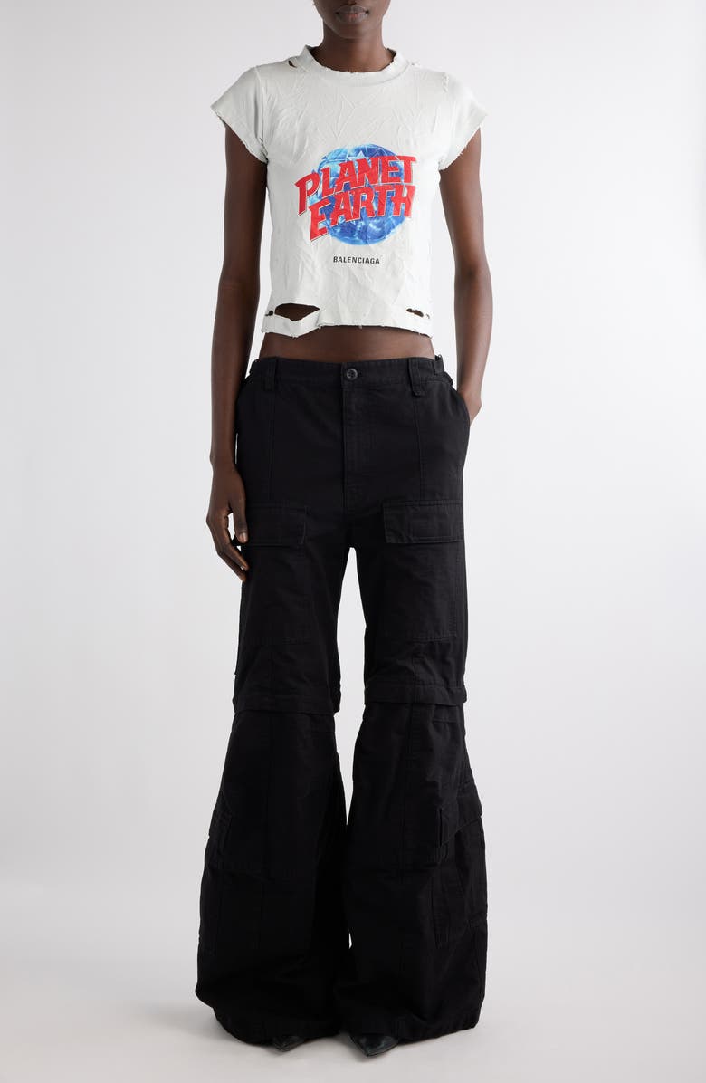 Balenciaga Planet Earth Distressed Crop Stretch Cotton Graphic T-Shirt, Alternate, color, 