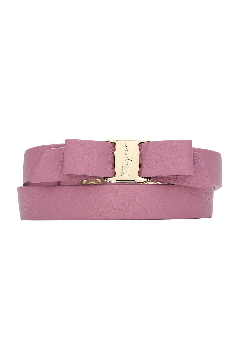 Salvatore Ferragamo Vara Leather Wrap Bracelet, Main, color, VERTIGO MAUVE/ ORO