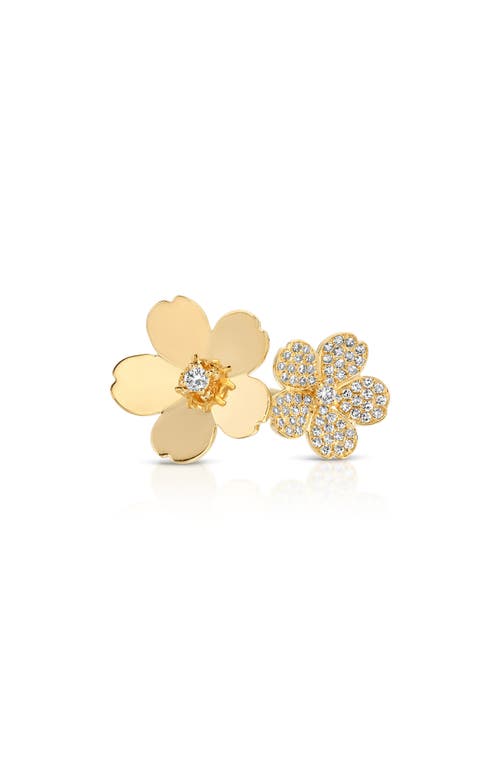 Ef Collection Double Cherry Blossom Diamond Pavé Ring In 14k Yellow Gold