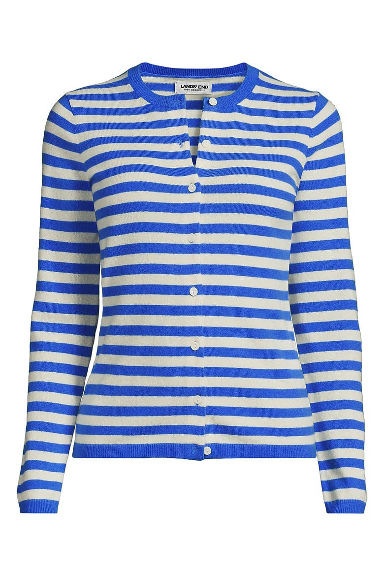 Cashmere Cardigan Sweater, Alternate, color, Muted Cobalt/Ivory Breton