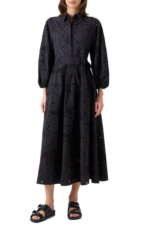 Floral Embroidered Eyelet Cotton Poplin Shirtdress