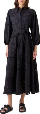 Akris punto Floral Embroidered Eyelet Cotton Poplin Shirtdress