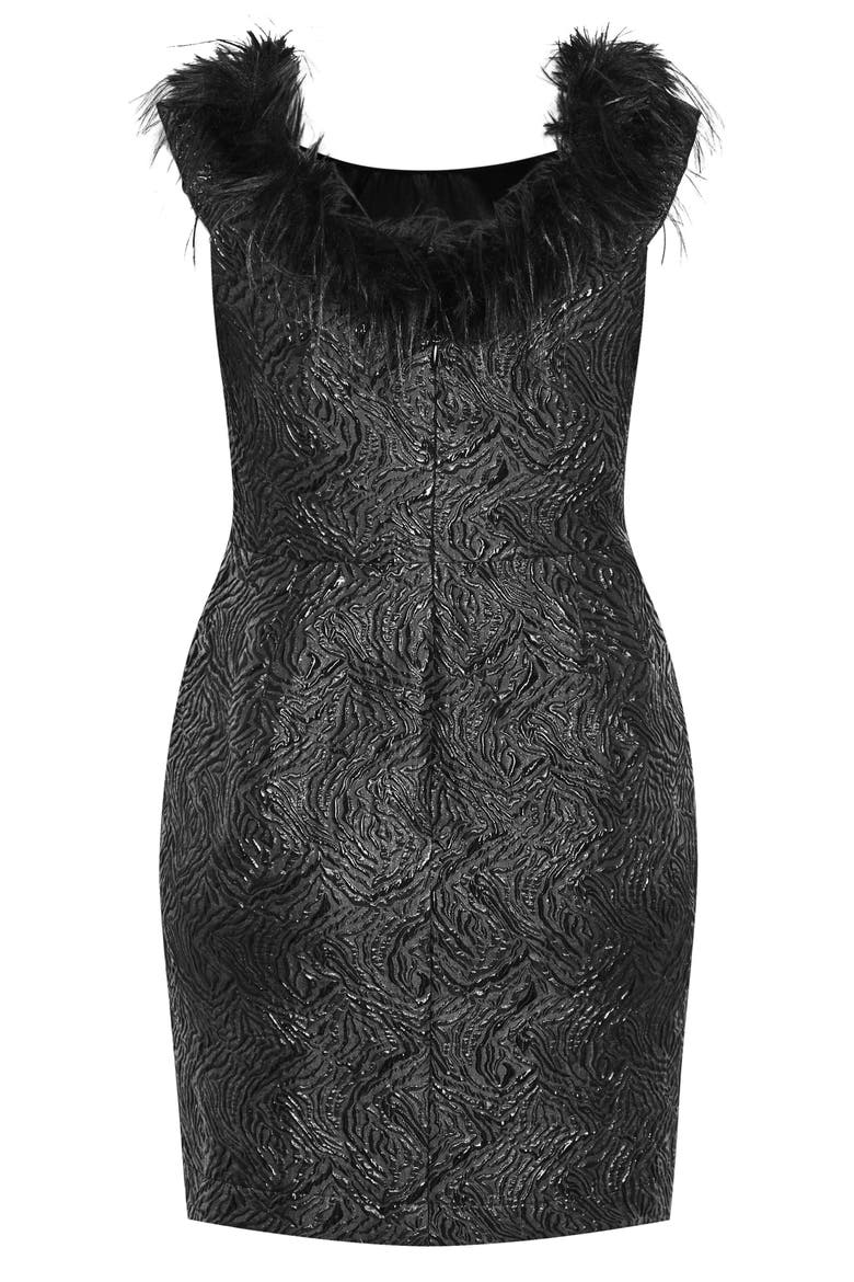 Fluffy Faux Feather Off the Shoulder Dress, Alternate, color, CHARCOAL