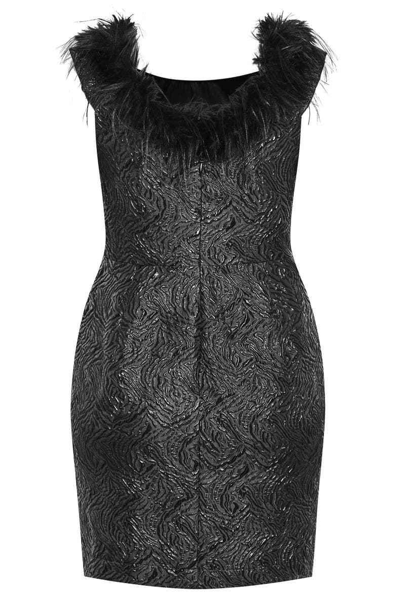 City Chic Fluffy Faux Feather Off the Shoulder Dress, Alternate, color, Charcoal