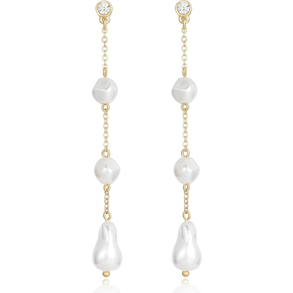 Ettika Crystal & Faux Pearl Linear Drop Earrings