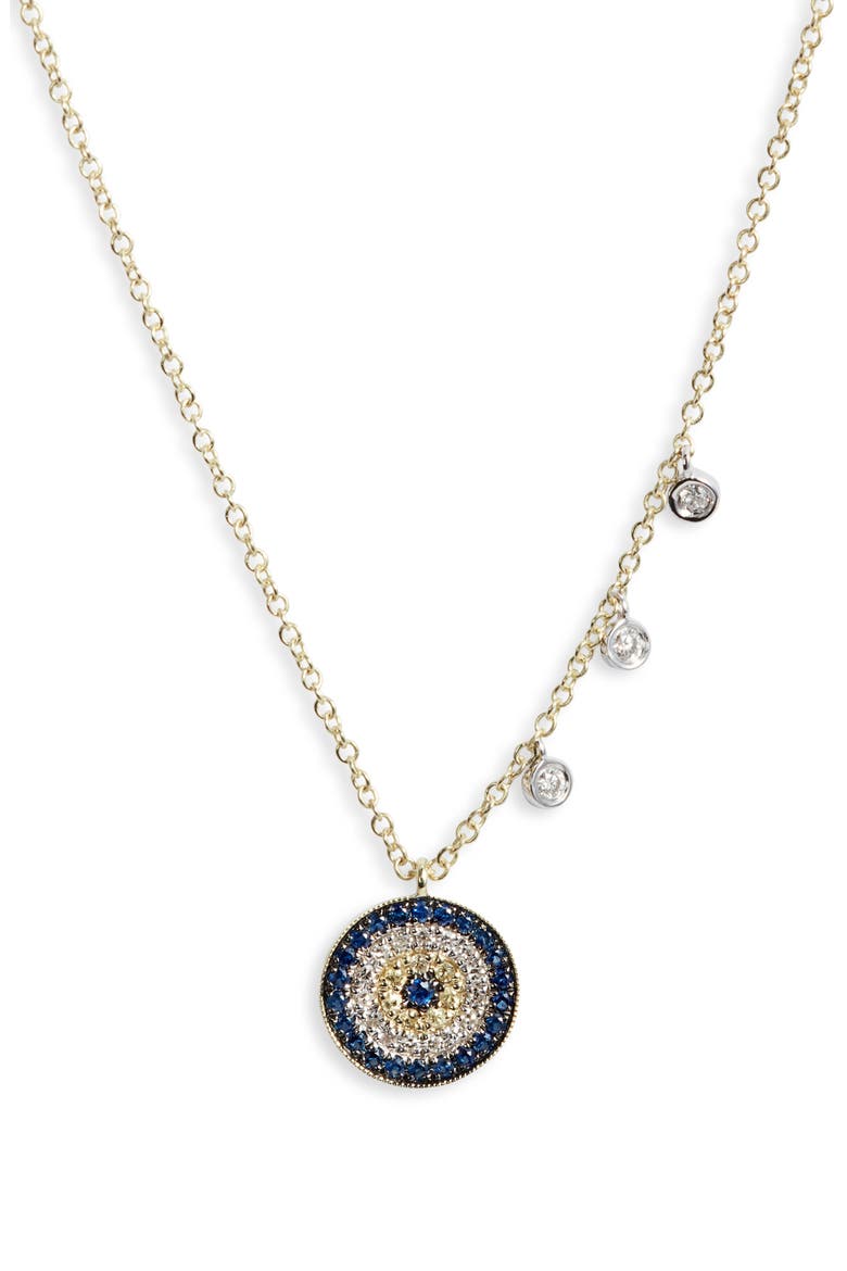 Diamond & Sapphire Evil Eye Pendant Necklace, Main, color, YELLOW