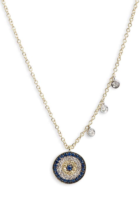 Diamond & Sapphire Evil Eye Pendant Necklace