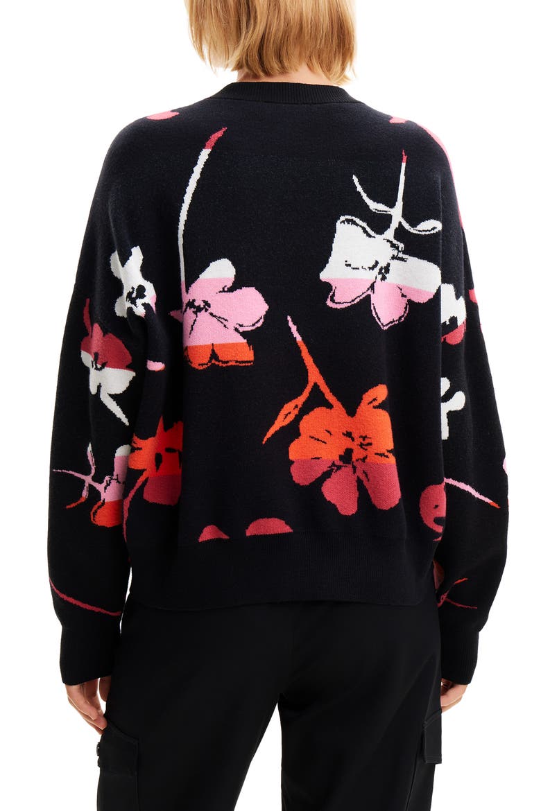 Oversize Floral Pullover, Alternate, color, BLACK