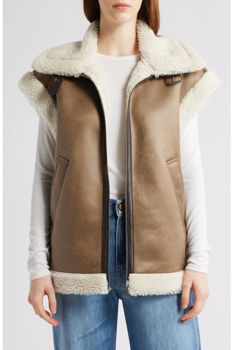 Faux Shearling Vest, Alternate, color, BROWN