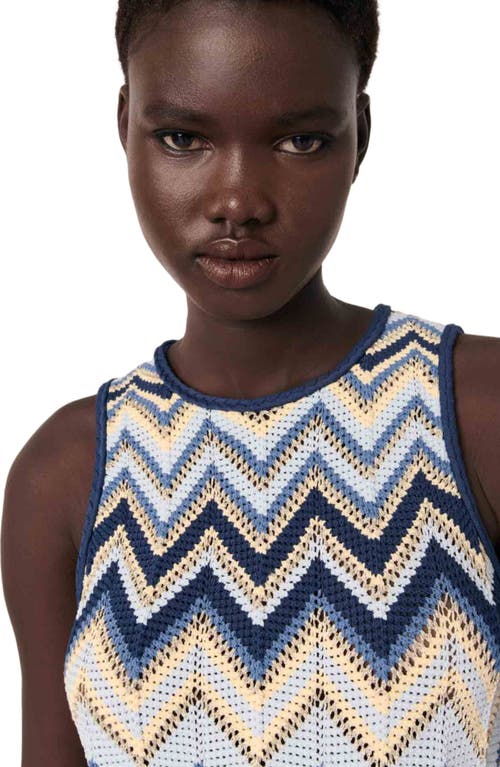 Shop Maje Crochet-knit Top In Blue/ecru