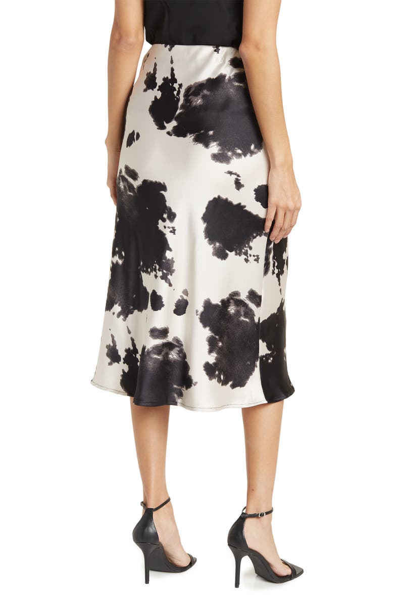 Satin Cow Print Midi Skirt