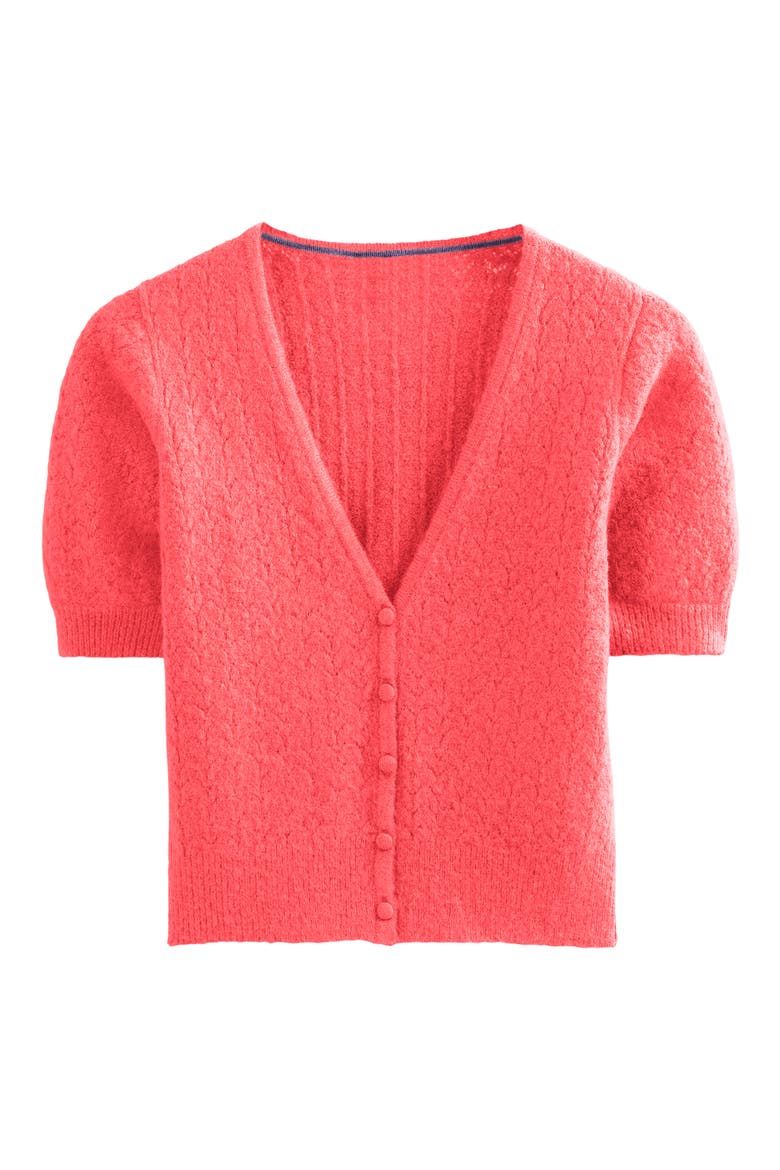 Pointelle Short Sleeve Cardigan, Alternate, color, CORAL