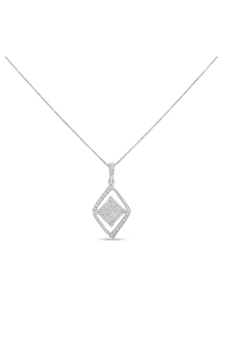 10k White Gold 1/3 Cttw Diamond Double Triangle 18" Pendant Necklace, Alternate, color, White