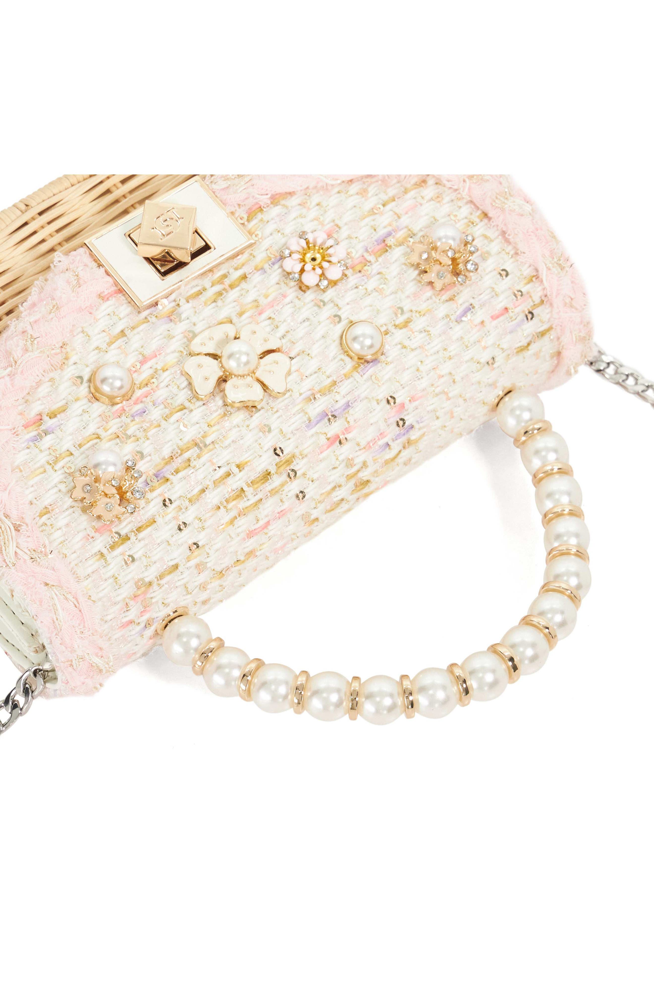 Dune London Blooms Woven Rattan Shoulder Bag, Alternate, color, Blush