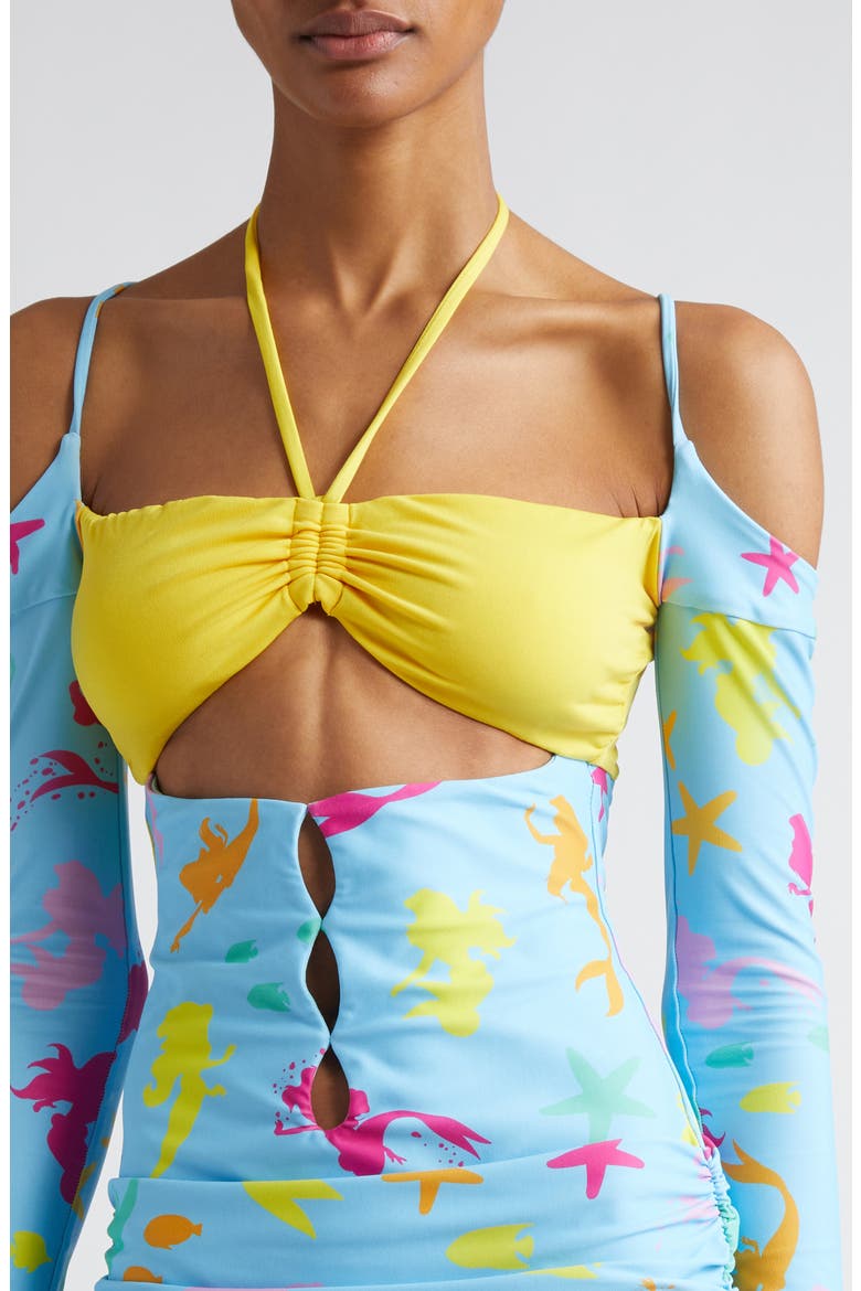 x Disney 'The Little Mermaid' Ariel Print Bikini Cutout Long Sleeve Minidress (Nordstrom Exclusive), Alternate, color, BLUE