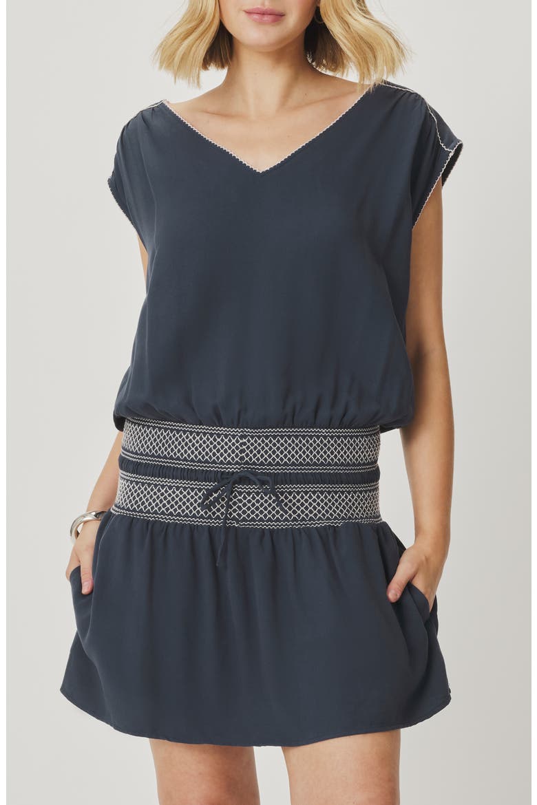Ginger Smocked Minidress, Alternate, color, MOOD INDIGO BLUE