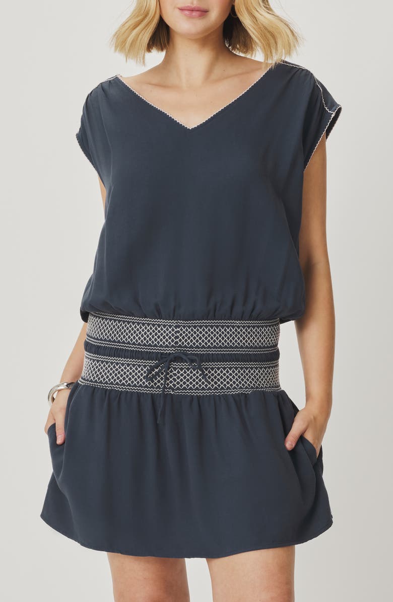 Splendid Ginger Smocked Minidress, Alternate, color, Mood Indigo Blue