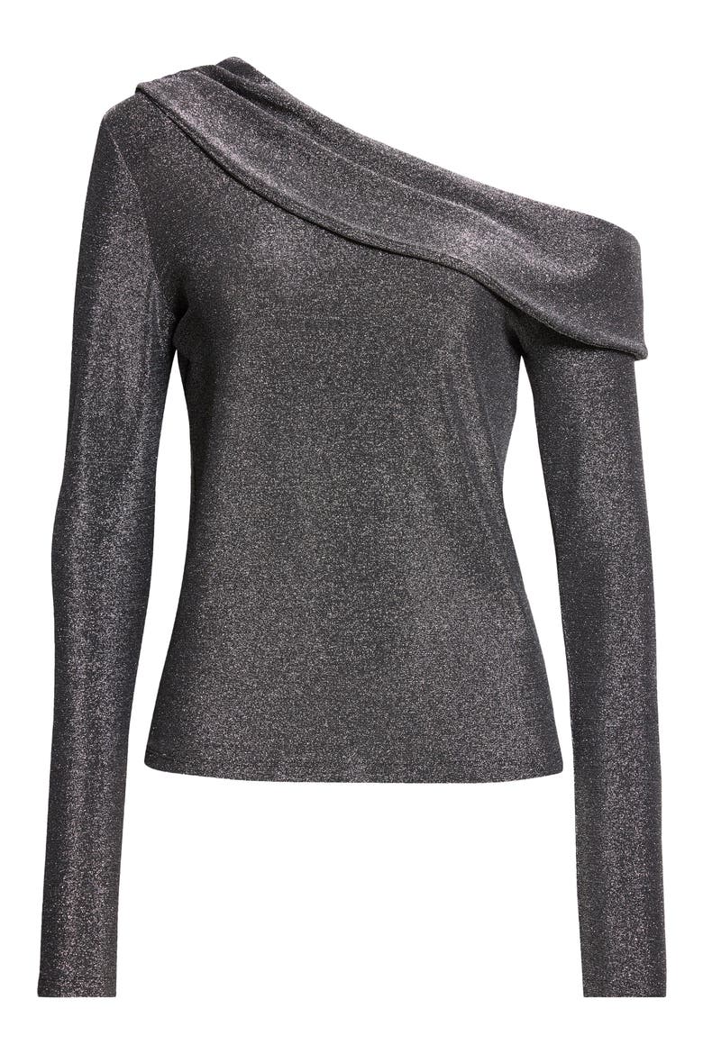Carrie Metallic One-Shoulder Top, Alternate, color, SILVER KNIT
