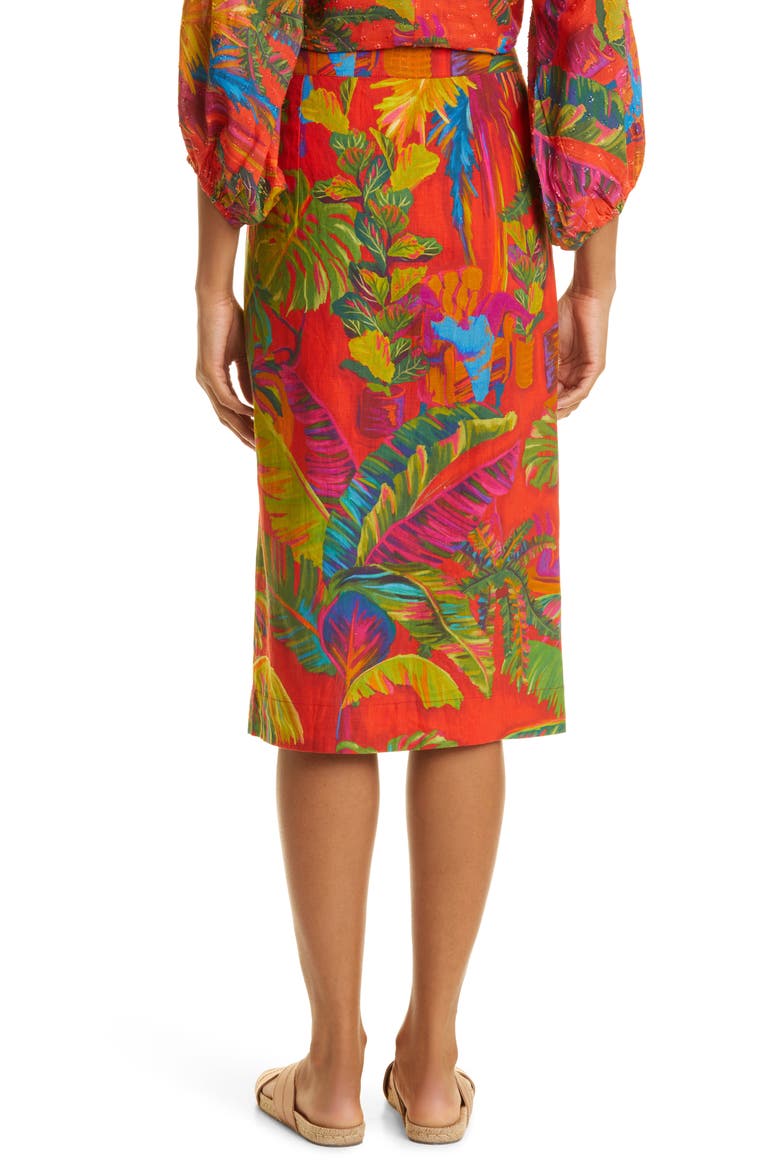 Linen Blend Midi Skirt, Alternate, color, RED