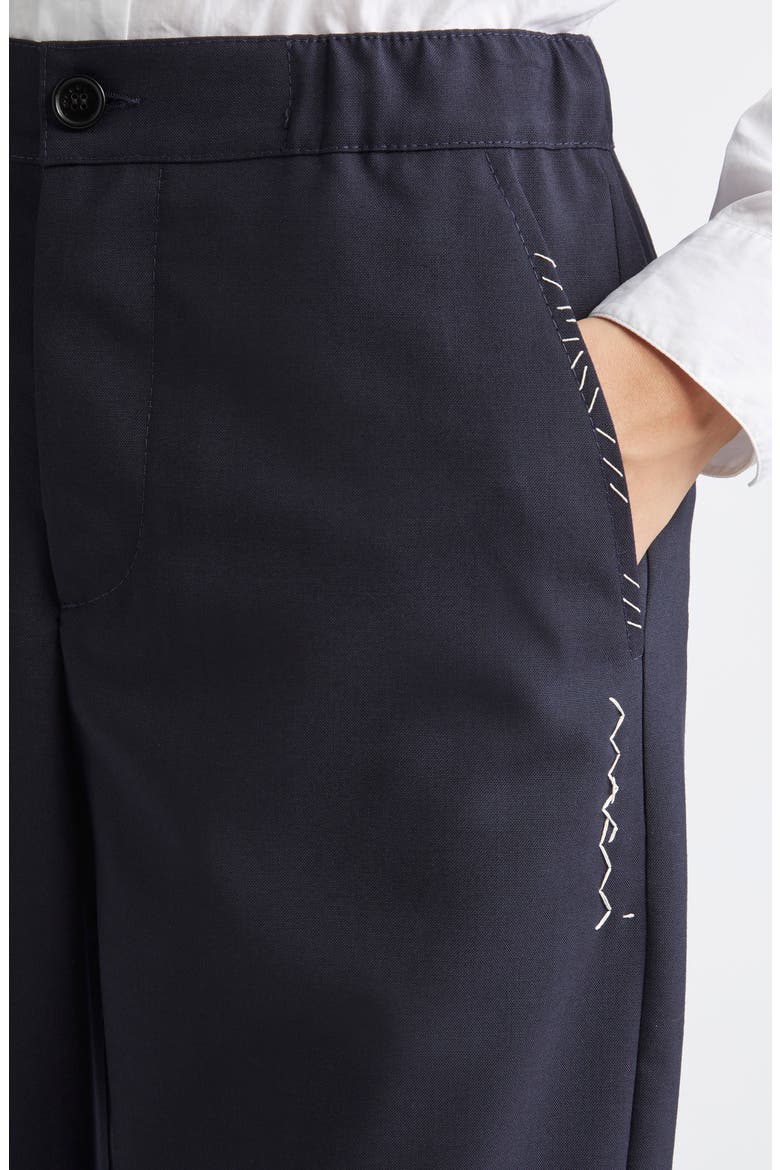 Elastic Waist Wool Straight Leg Trousers, Alternate, color, 00B99 BLUE BLACK