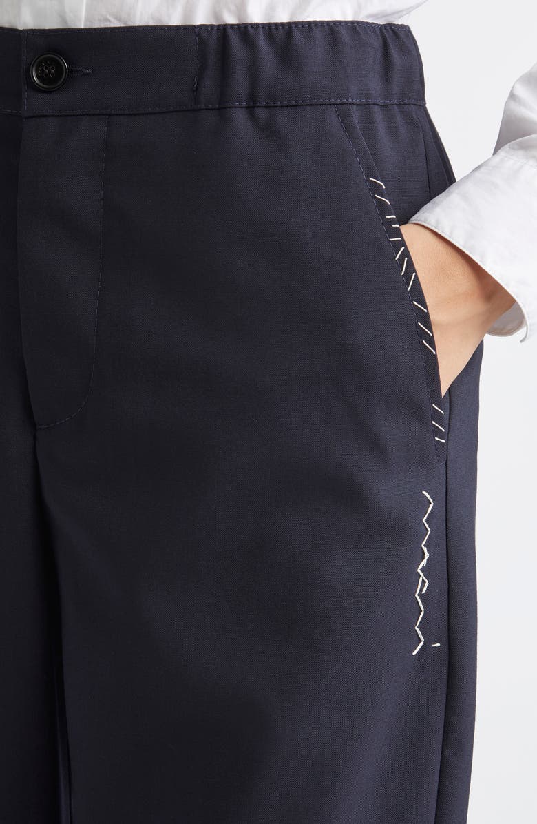 Marni Elastic Waist Wool Straight Leg Trousers, Alternate, color, 00B99 Blue Black