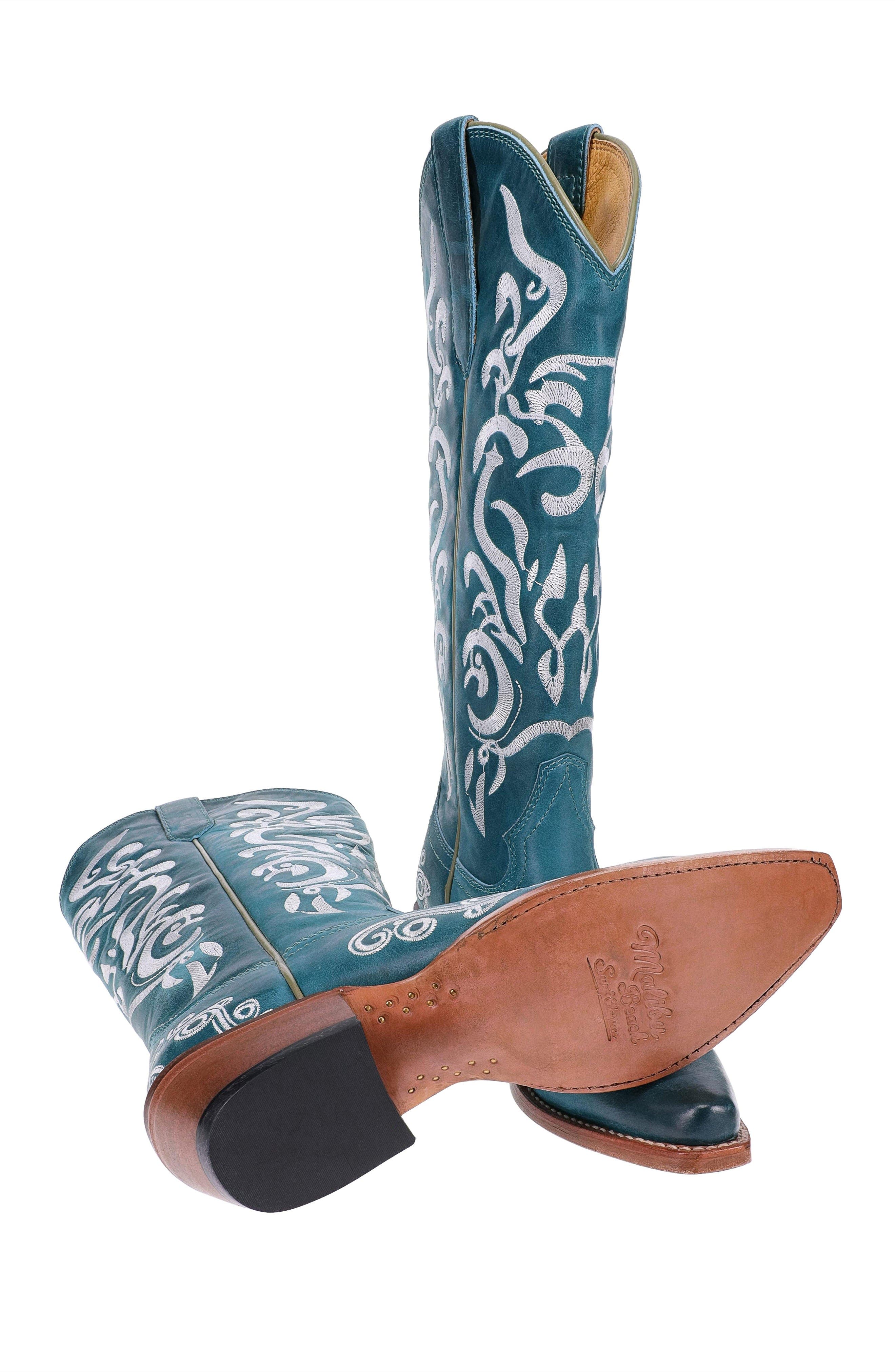Malibu Beach Women's Premium Western Leather Boots Calypso, Alternate, color, Blue