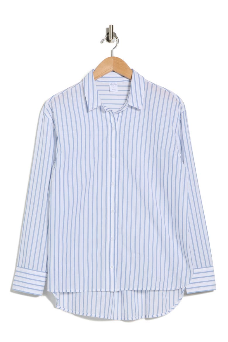 Stripe Button-Up Shirt, Alternate, color, WHITE- BLUE LARK STRIPE
