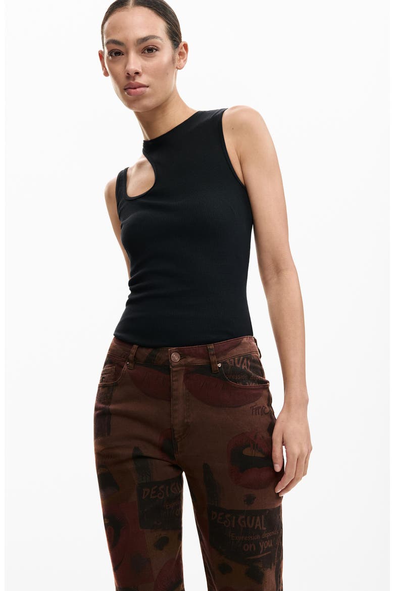 Printed Straight Leg Jeans, Alternate, color, BROWN