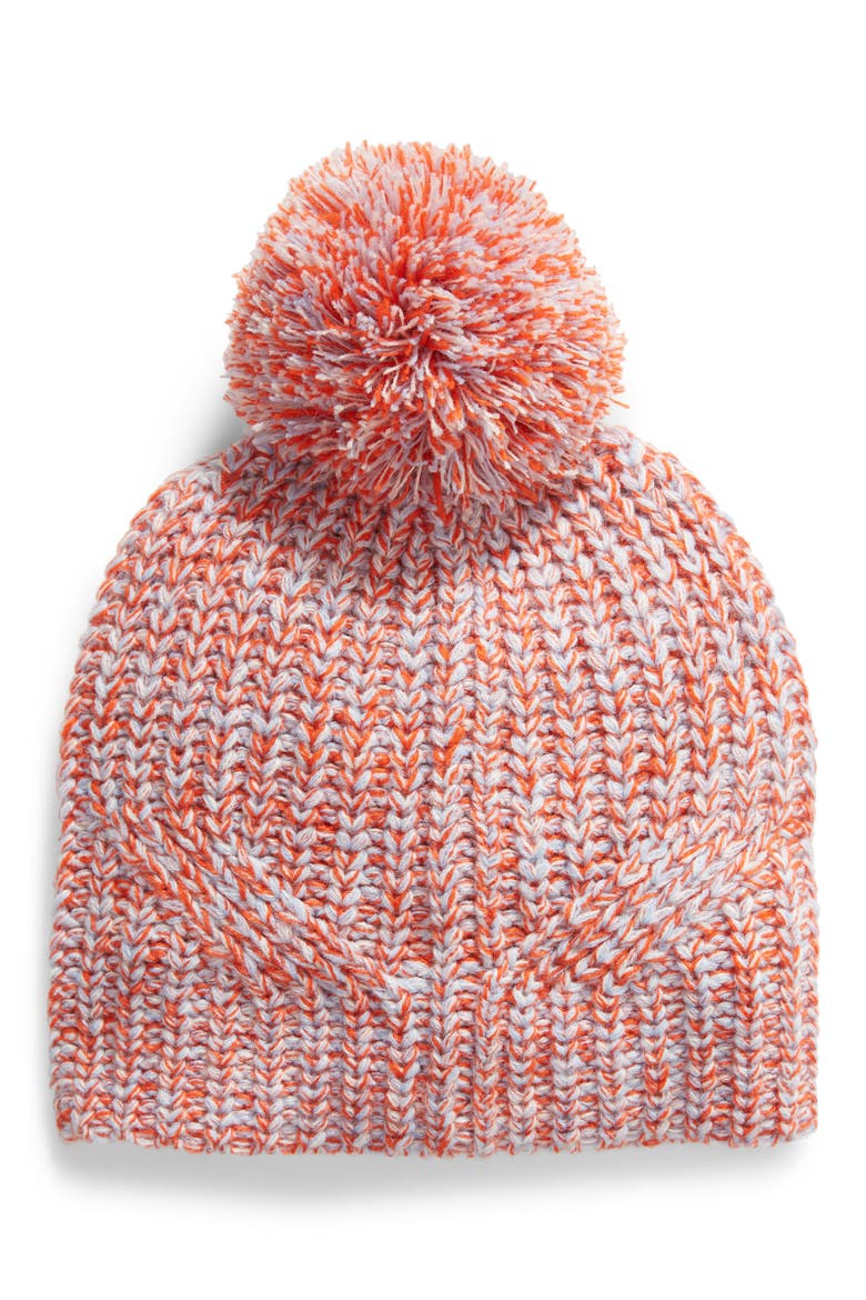 Marled Pom Beanie, Main, color, LIGHT BLUE/ ECRU/ TOMATO