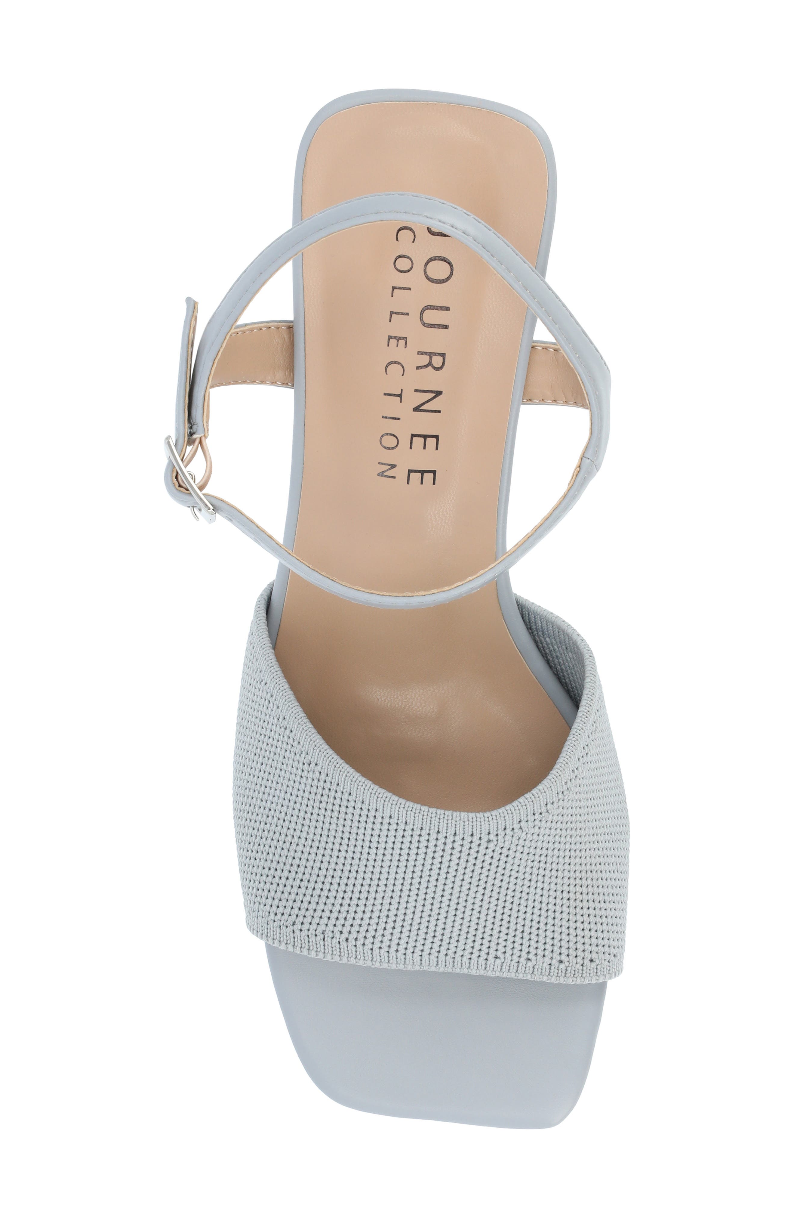 Journee Collection Evylinn Knit Block Heel Sandal, Alternate, color, Blue