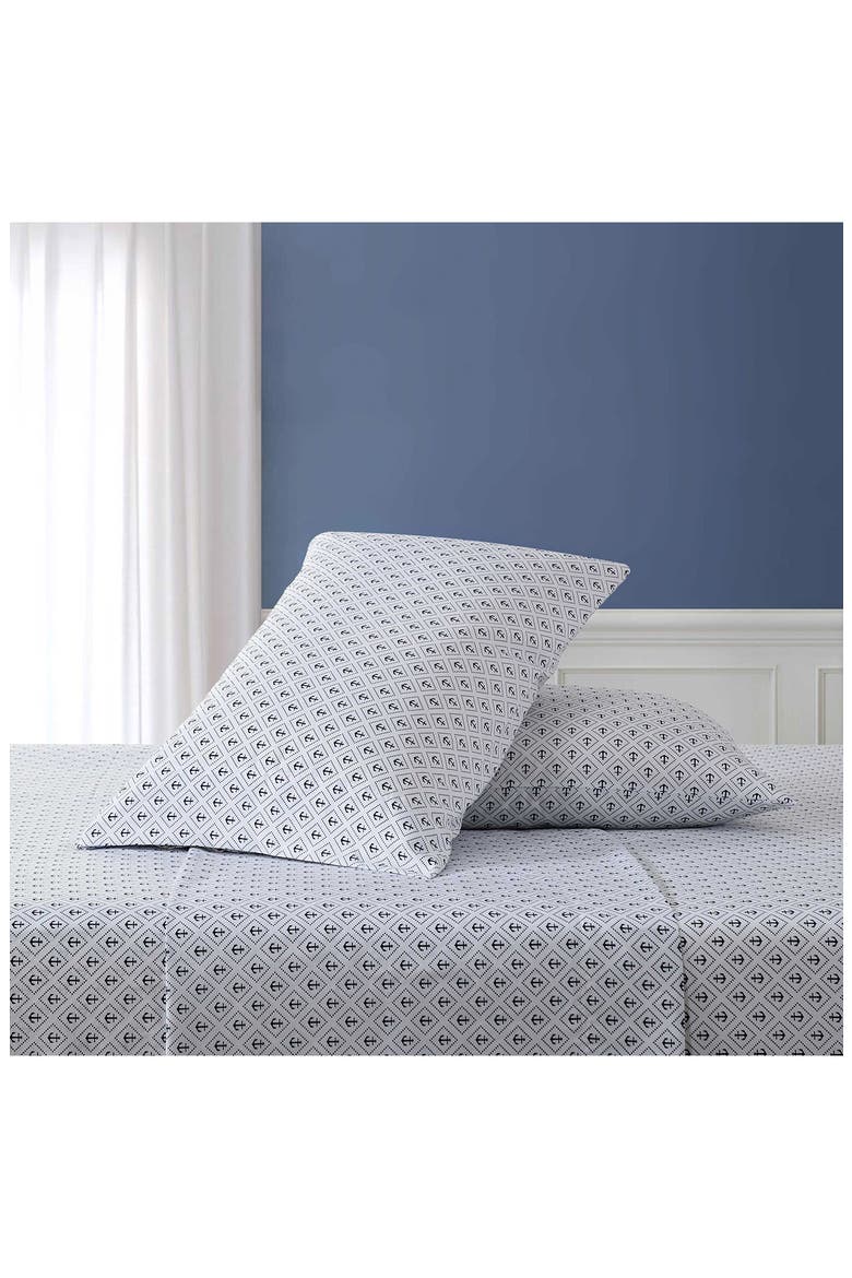 Diamond Anchor Cooling Microfiber Sheet Set, Alternate, color, WHITE/BLUE