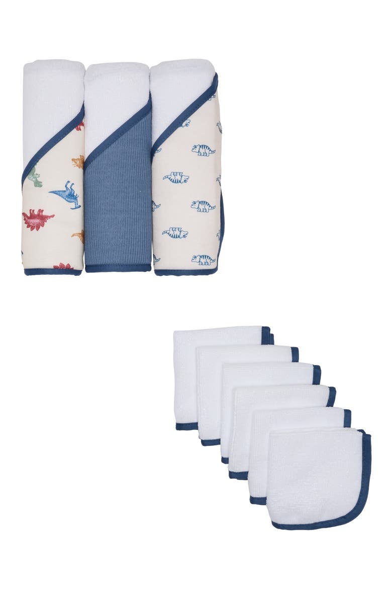 9-Piece Hooded Towel & Washcloth Set, Main, color, DINO