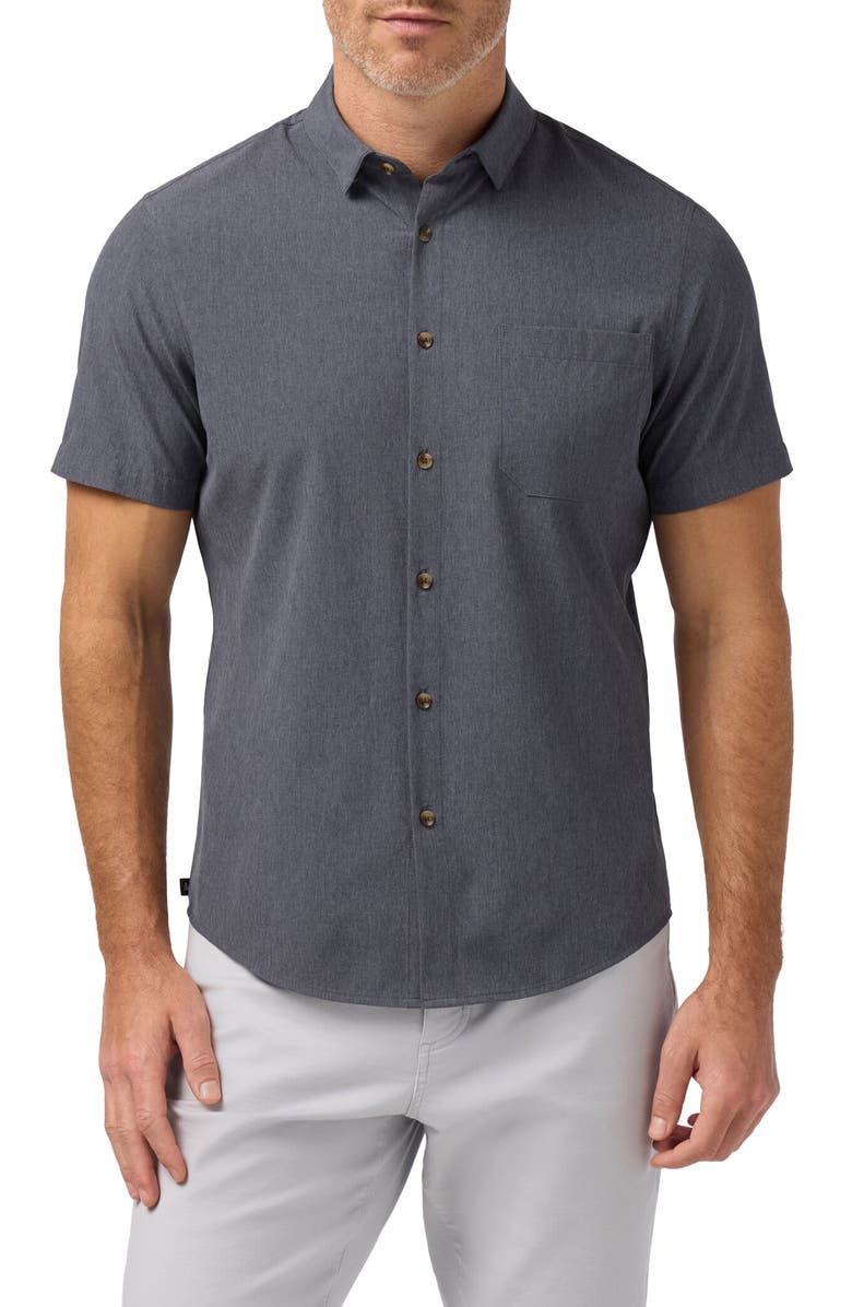 Mizzen+Main Leeward Trim Fit Short Sleeve Performance Button-Up Shirt, Main, color, Coastal Fjord Heather