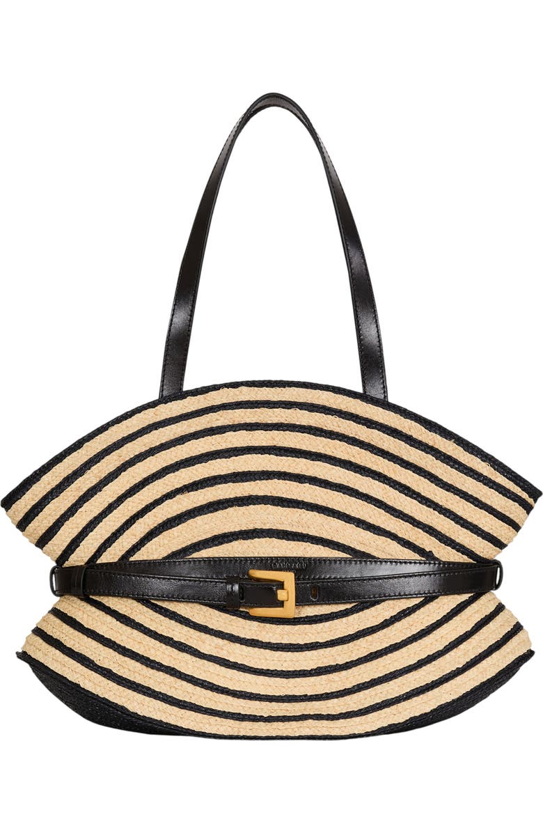 Balmain Medium Shuffle bag in smooth leather and two-tone raffia, Main, color, Beige
