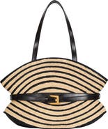 Balmain Medium Shuffle bag in smooth leather and two-tone raffia