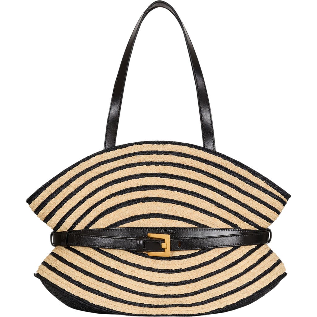 Balmain Medium Shuffle bag in smooth leather and two-tone raffia in Beige at Nordstrom