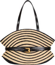 Balmain Medium Shuffle bag in smooth leather and two-tone raffia