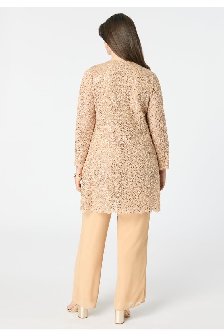Plus Size 3 Piece Allover Sequin Lace Jacket And Tank Pant Set, Alternate, color, SPARKLING CHAMPAGNE