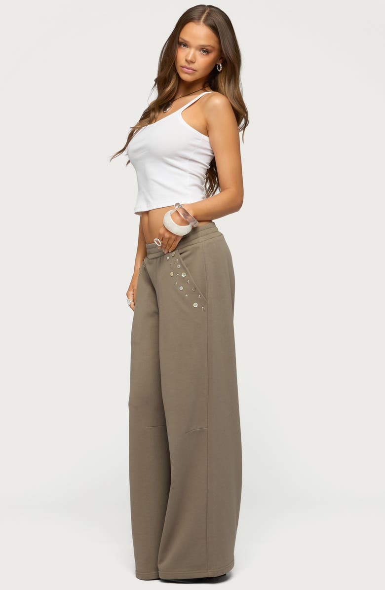 EDIKTED Zania Iridescent Button Sweatpants, Alternate, color, Taupe