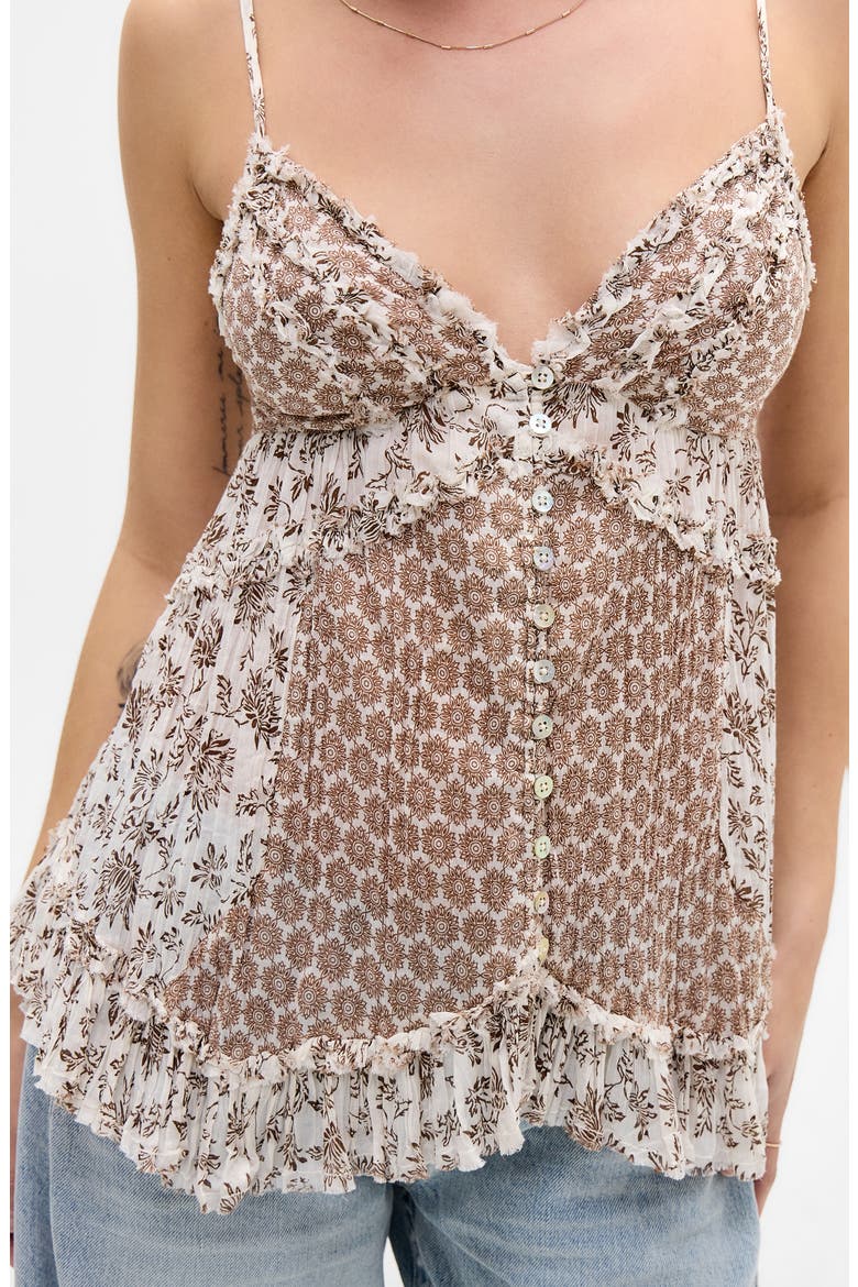 Clara Mix Print Ruffle Trim Top, Alternate, color, WHITE