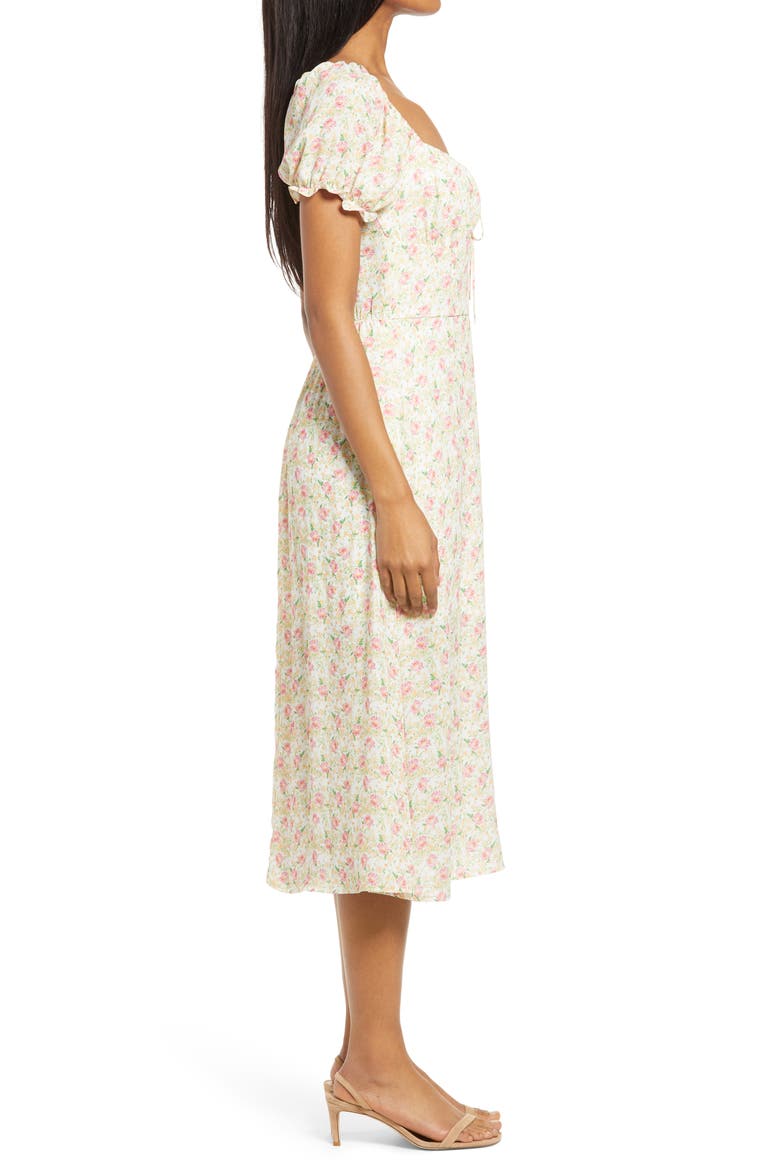 Puff Sleeve Midi Dress, Alternate, color, IVORY MULTI