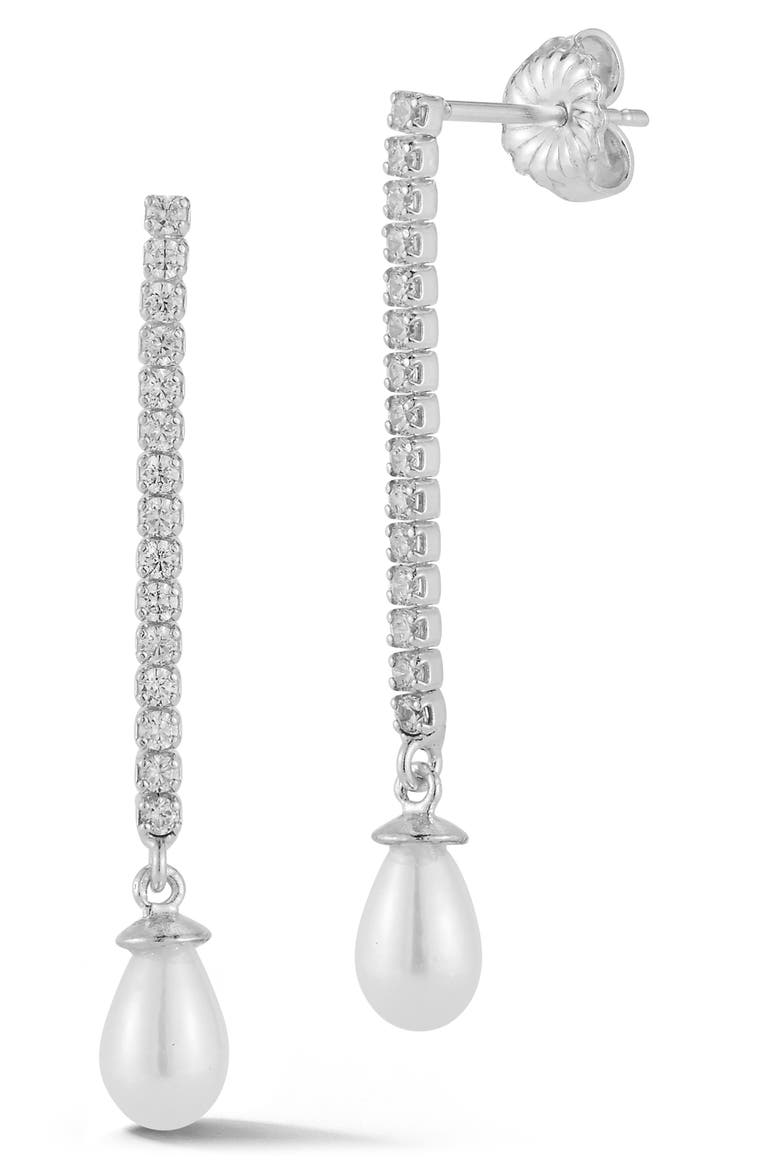 Cubic Zirconia Cultured Pearl Chain Drop Earrings, Main, color, SILVER