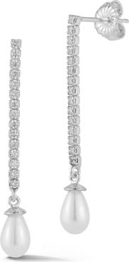 CHLOE AND MADISON Cubic Zirconia Cultured Pearl Chain Drop Earrings