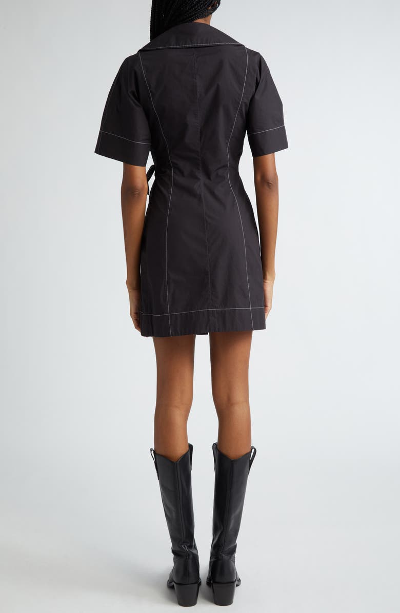 Ganni Organic Cotton Wrap Minidress, Alternate, color, Black