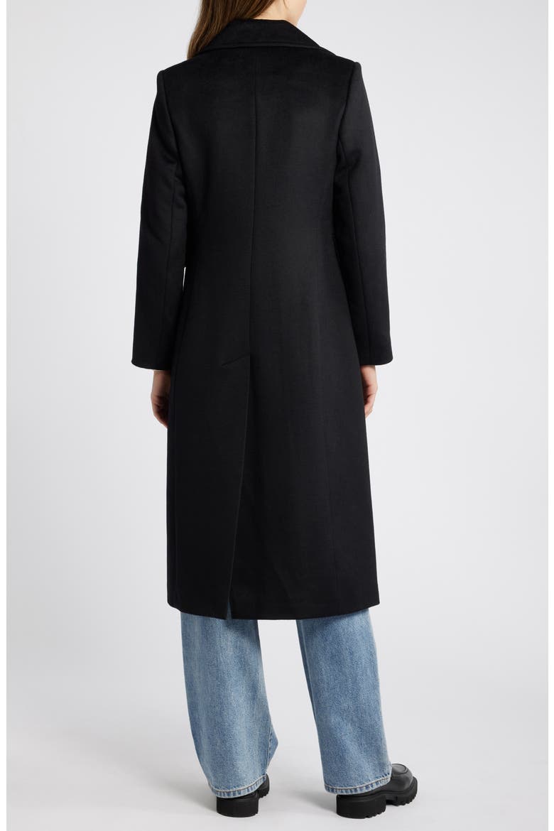 Single Breasted Wool Blend Reefer Coat, Alternate, color, BLACK
