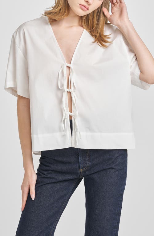 Wayf Tabitha Tie Front Woven Shirt In Ivory