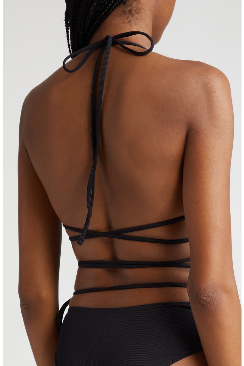 Naomi Halter Crossover Tie Waist Bikini Top, Alternate, color, BLACK