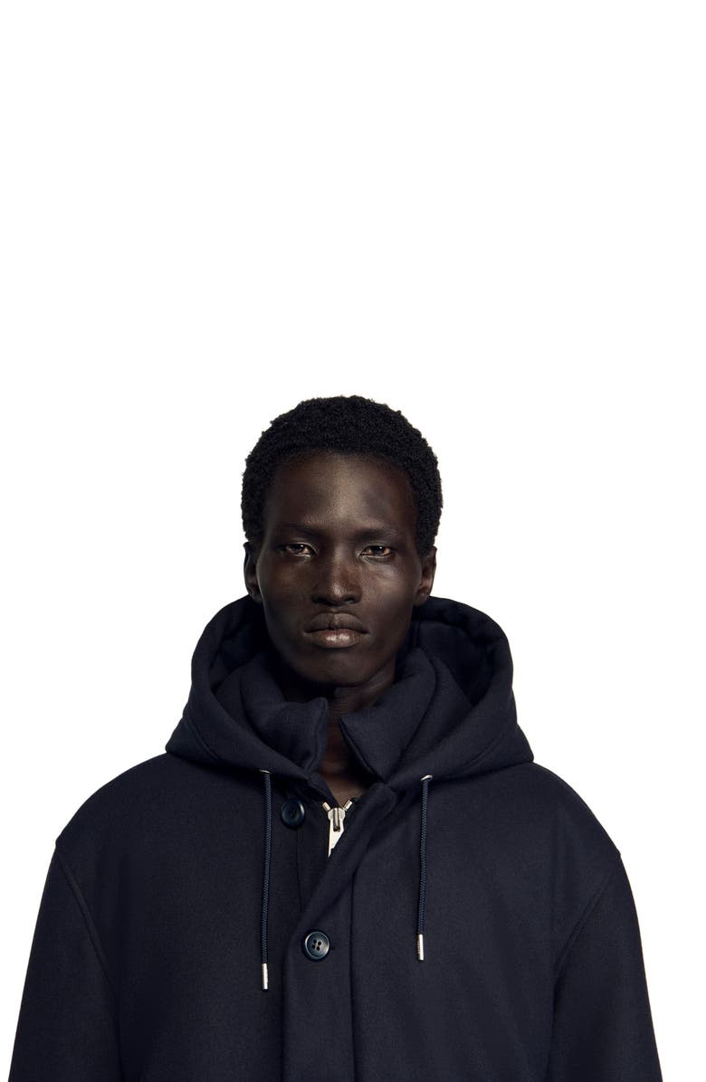 SANDRO Hooded wool parka, Alternate, color, Navy Blue